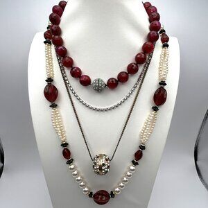 Vintage Necklaces Glass Lucite Rhinestone Beaded Midcentury Lot of 4